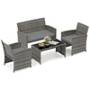 COSTWAY 4 Piece Patio Conversation Set Outdoor Wicker Furniture