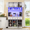 Kitchen Cupboard w/ LED & Power Outlet, Countertop, Tall Kitchen Cabinet, White