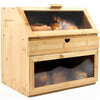 3 Compartment Bamboo Bread Bin Loaf Double Layer Storage Rack Box With Drawer