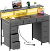 120 cm Computer Desk with Drawers, Gaming Table with LED Lights & Power Outlets