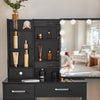 Dressing Table with LED Lights Mirror Stool Set Drawers Black Vanity Makeup Desk