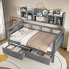 Platform Bed with Drawers & Bookcase 3ft Single Bed Household Bed 90x190cm, Grey