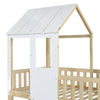 3ft Kids Treehouse Bed High Sleeper with Slide, Roof Design 90x190cm, White+Wood