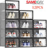 12 x Stackable Foldable Boxes Trainers Organiser Clear Plastic Shoe Storage Box