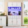 Kitchen Cupboard w/ LED & Power Outlet, Countertop, Tall Kitchen Cabinet, White