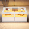 Coffee Table with 2 Drawers Storage, Tempered Glass, App-Controlled LED, White