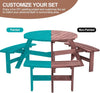 Round Picnic Table 6 Seater Solid Wood Garden Dining Bench Parasol Hole Set 90cm
