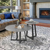 2Pcs Round Nesting Coffee Table Grey Marble End Side Tables Furniture Cross Legs