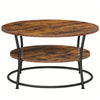 2-Tier Round Coffee Table with Storage Shelves, Industrial Wooden Center Table