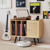Record Player Stand Vinyl Storage 220 Albums Charging Station Rattan Door Modern