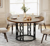 Round Dining Table 4-6 Seater, Rustic Wood Kitchen Dinner Table With Metal Base