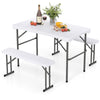 COSTWAY Folding Picnic Table Bench Set Rectangular Patio Dining Table Set-White