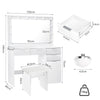 White Dressing Table with LED Lights Mirror Stool Drawers Vanity Makeup Desk Set