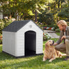 Large Dog House Waterproof Plastic Pet Shelter with Air Vents Grey