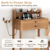 COSTWAY Small Makeup Table Vanity Desk with Mirror & Lights-Natural