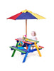 Kids Picnic Table Bench Set Children 4 Seat Activity Play Table with Umbrella