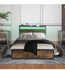 Double Size Bed Frame Metal Bed Platform LED Lights Headboard & 4 Storage Drawer