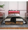 Double Size Bed Frame Metal Bed Platform LED Lights Headboard & 4 Storage Drawer