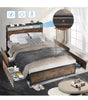Double Size Bed Frame Metal Bed Platform LED Lights Headboard & 4 Storage Drawer