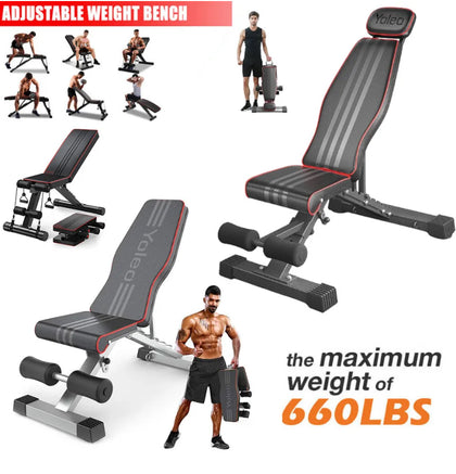 Foldable Weight Bench Adjustable Strength Training Full Body Workout Incline Gym