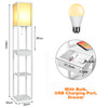 Floor Lamp with Storage Shelf Standing Light Linen Shade Bedroom Livingroom Wood