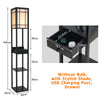 Floor Lamp with Storage Shelf Standing Light Linen Shade Bedroom Livingroom Wood