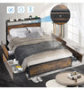 Double Size Bed Frame Metal Bed Platform LED Lights Headboard & 4 Storage Drawer