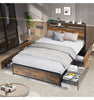 Double Size Bed Frame Metal Bed Platform LED Lights Headboard & 4 Storage Drawer