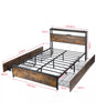 Double Size Bed Frame Metal Bed Platform LED Lights Headboard & 4 Storage Drawer