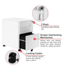 3 Drawers Filing Cabinet With Lock Metal Office File Storage on 5 Castors White