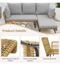 Outdoor Wicker Furniture Set Heavy-Duty Metal Frame w/Cushions-Grey