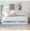White Wooden Bed Frame Day Bed With Trundle And Large Storage Drawer Guest Bed