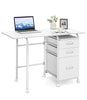 Folding Computer Desk Wheeled PC Laptop Table Writing Workstation with 3 Drawers