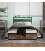 Double Size Bed Frame Metal Bed Platform LED Lights Headboard & 4 Storage Drawer