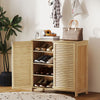 Bamboo Shoe Cabinet with Louvered Doors, 14 Pairs Footwear Cupboard for Hallway