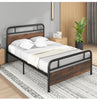 Double Size Bed Frame Platform Metal Slats Support Bed W/ Industrial Headboard