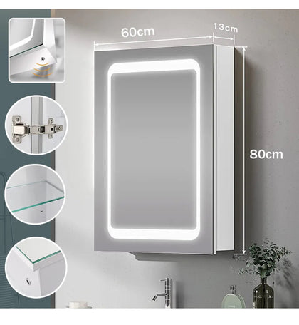 800mm LED illuminated Bathroom Mirror Cabinet Demister Shaver Socket Wall Mount