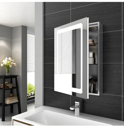 LED illuminated Bathroom Mirror Cabinet Wall Mounted with Demister Shaver Socket