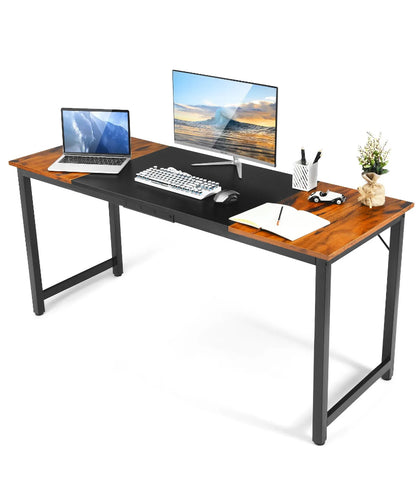 Wooden Computer Desk Industrial Writing Workstation PC Laptop Table Metal Frame