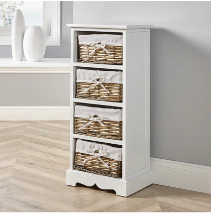 Storage Unit 4 Drawer Wood Organiser Basket Drawers White Bathroom Bedroom