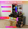 Modern Dressing Table & Stool Set w/Mirror RGB Lights 7 Modes & Charging Station