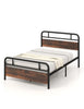 Double Size Bed Frame Platform Metal Slats Support Bed W/ Industrial Headboard