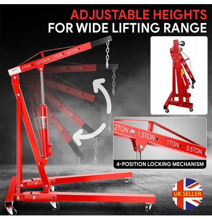 2 Ton Hydraulic Folding Engine Crane Stand Hoist lift Jack Lifting Garage Wheels