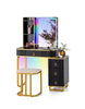 Modern Dressing Table & Stool Set w/Mirror RGB Lights 7 Modes & Charging Station