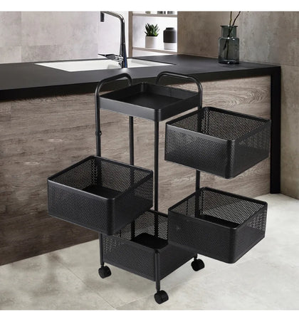 5 Tier Kitchen Rotating Storage Trolley Cart Utility Vegetable Mobile Shelf Rack