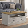 Coffee Table 2 Drawer Storage Rectangular Living Room Cabinet Wood Metal White