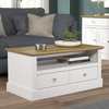 Coffee Table 2 Drawer Storage Rectangular Living Room Cabinet Wood Metal White