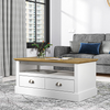 Coffee Table 2 Drawer Storage Rectangular Living Room Cabinet Wood Metal White