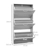 Slim Shoe Storage Cabinet with 3 Flip Drawers, Grey