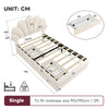 Velvet Single Bed Frame with Petal Headboard, 2 Drawers and Wood Slats, Beige